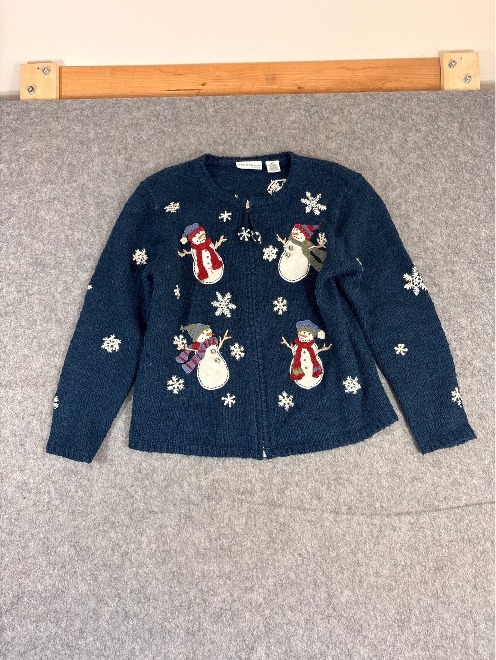 Croft & Barrow blue snowman cardigan petite medium